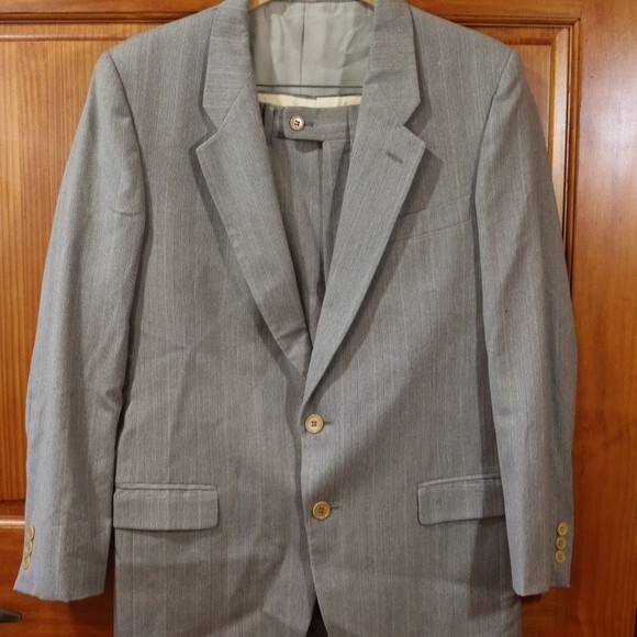 Marzotto Principe Italy Gray Pinstripe Pant Suit Wool Blend Classic Power Suit L - Picture 2 of 16